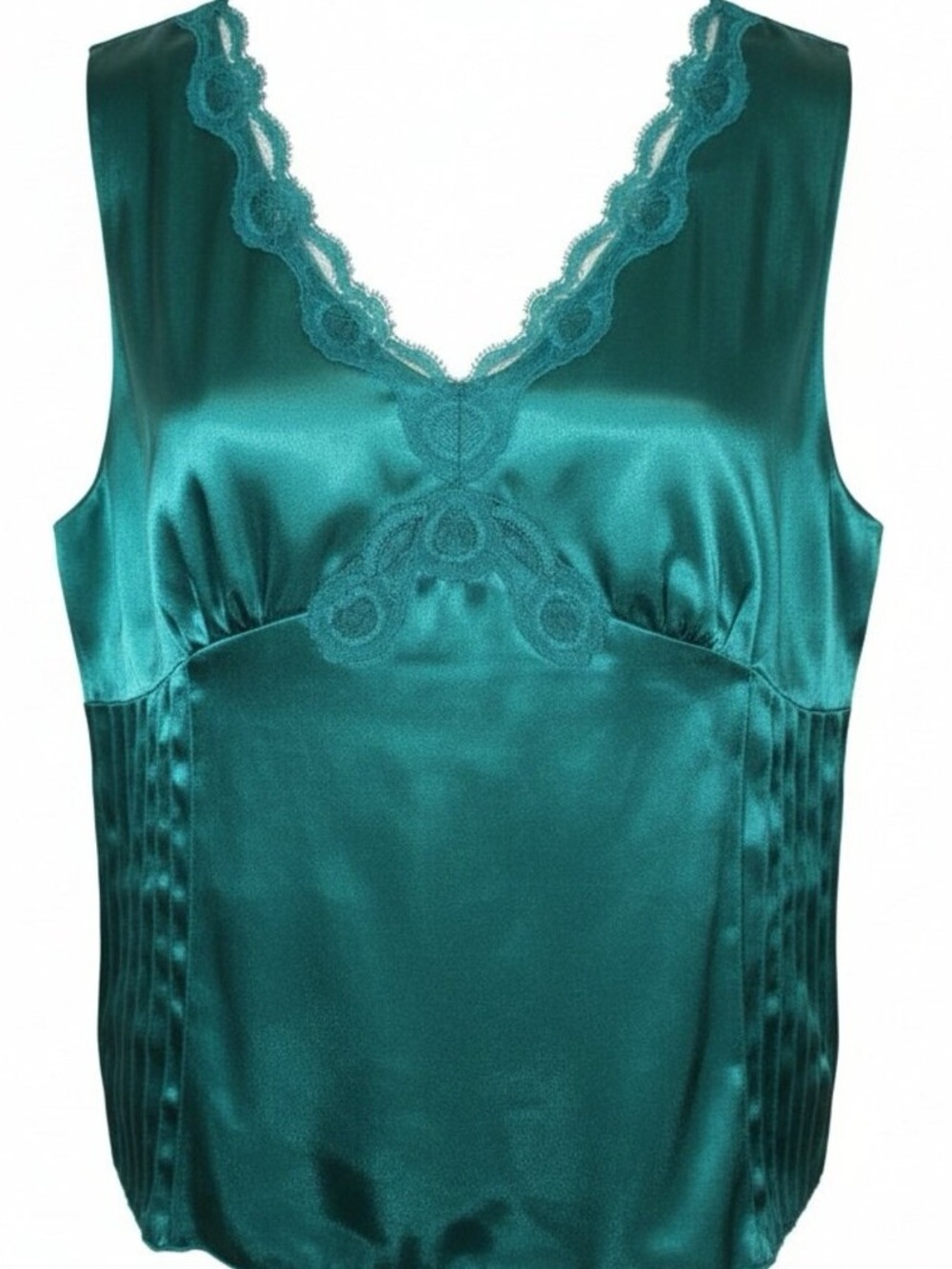 Cato Teal Satin Lace-Trim Sleep Tank